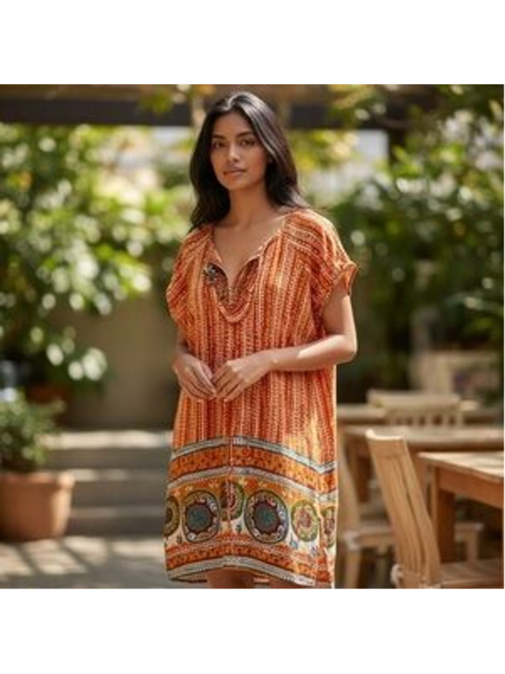 NWT WORLD MARKET Boho Orange INDIAN ETHNIC Cotton RUFFLE Dress WOMENS L / XL